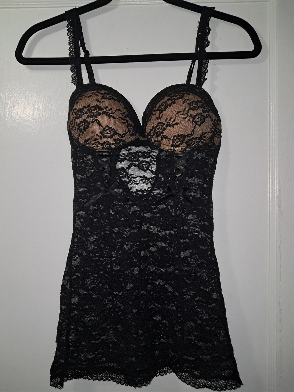 Adore Me Black Lace Floral Chemise Slip Dress Nighty With Nude Cups EUC | Sz XS - Picture 2 of 10